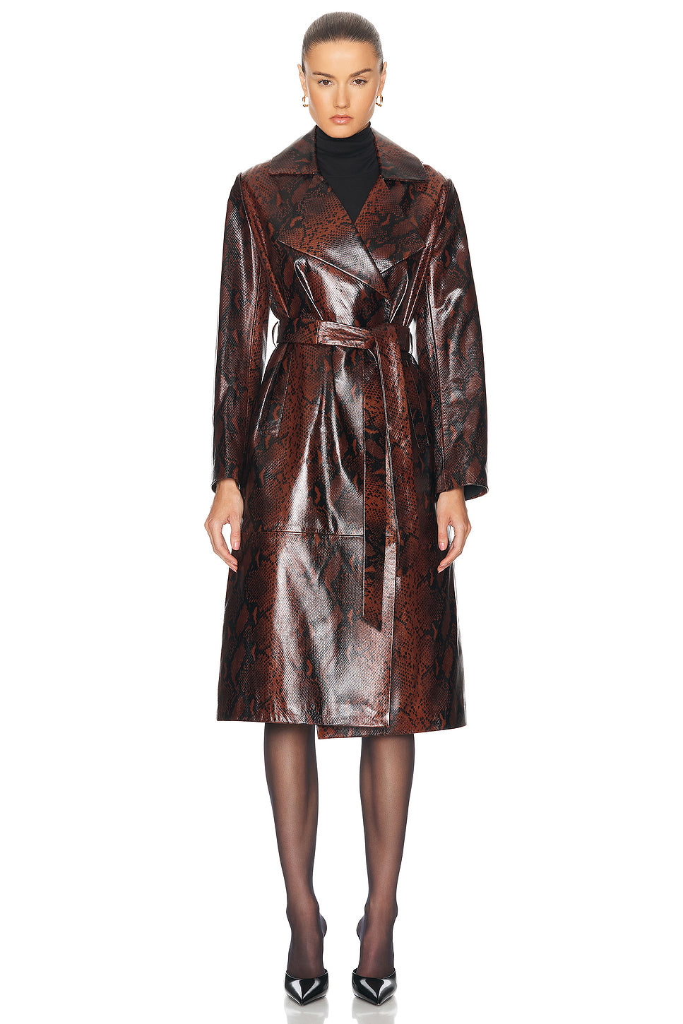 Amina Belted Leather Coat