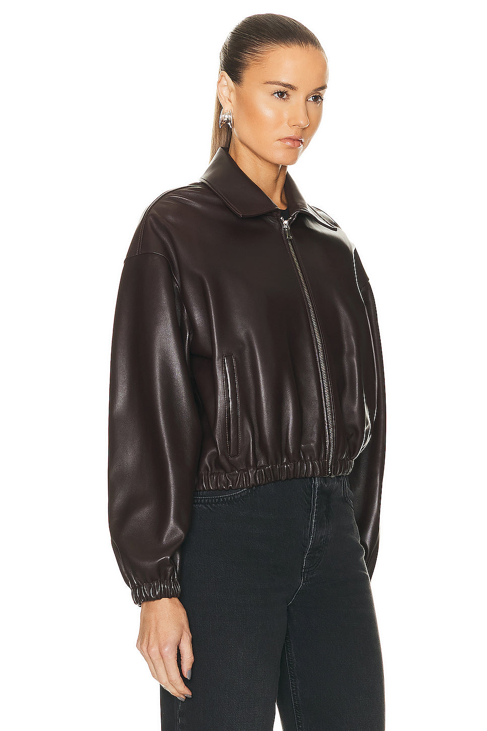 Luna Cropped Leather Bomber Jacket