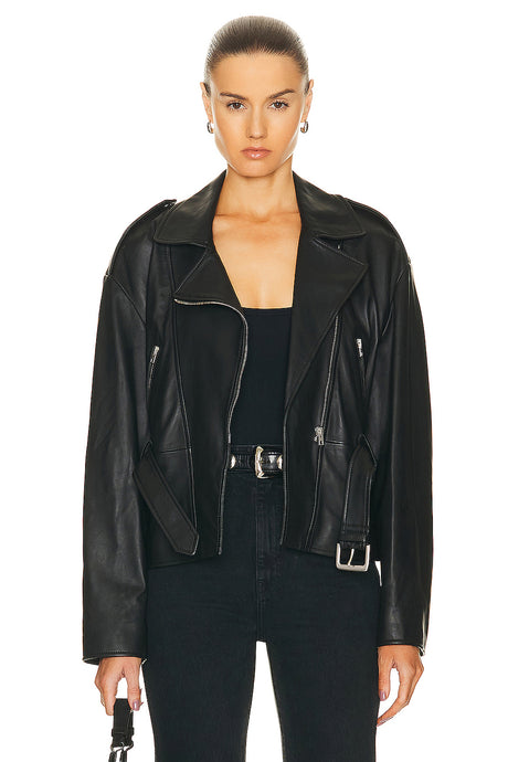 Aurelie Waisted Leather Jacket