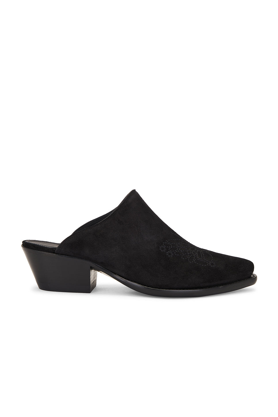 Heeled Papillon Stitched Mule Suede