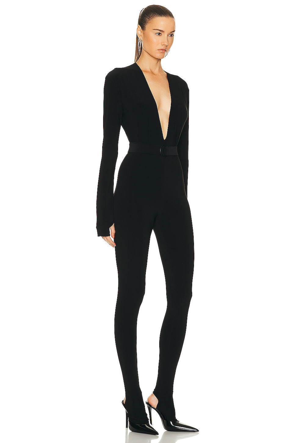 Long Sleeve Deep V Neck Catsuit