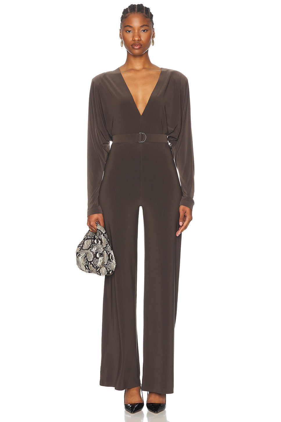 Dolman V Neck Shoulder Pad Jumpsuit