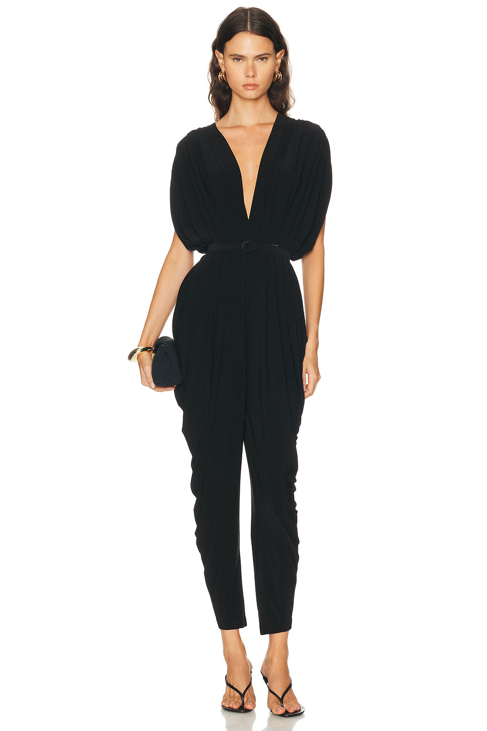 Square Sleeve Waterfall Jumpsuit