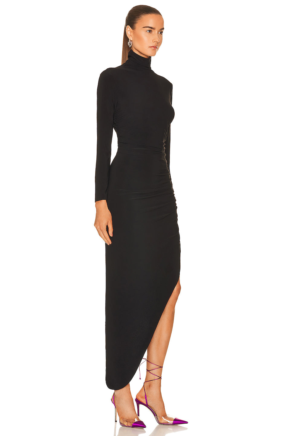 Long Sleeve Turtleneck Side Drape Gown