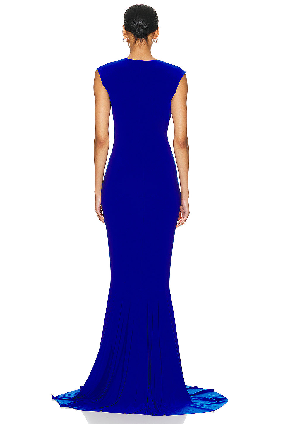 Sleeveless Deep V Neck Shirred Front Fishtail Gown