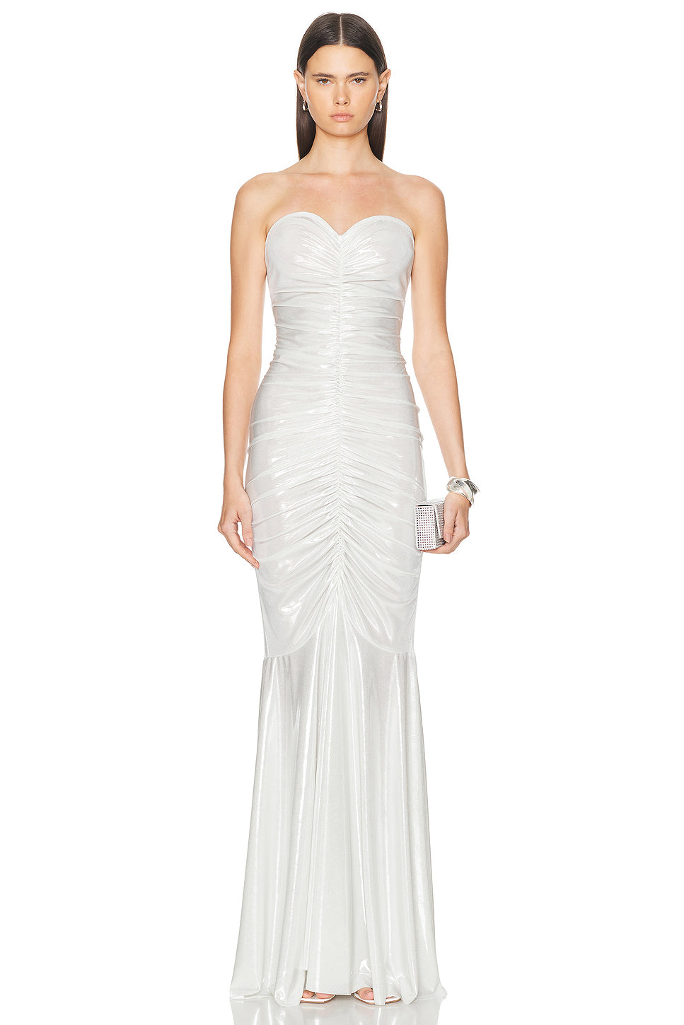 Strapless Shirred Front Fishtail Gown