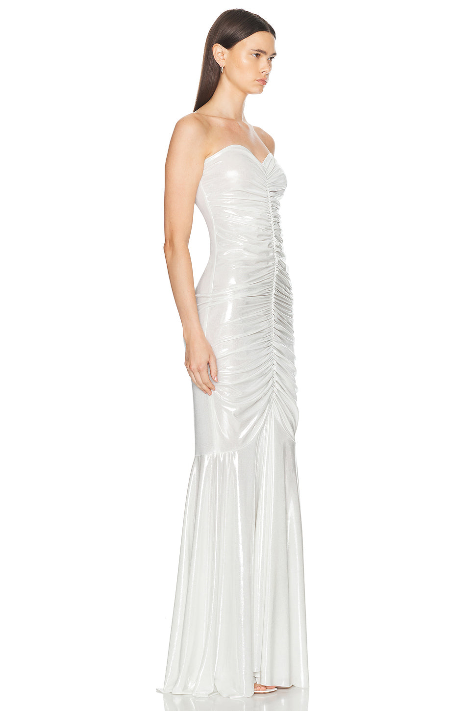 Strapless Shirred Front Fishtail Gown