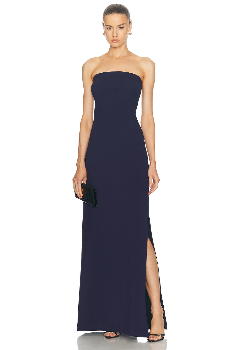 Strapless Tailored Terry Side Slit Gown