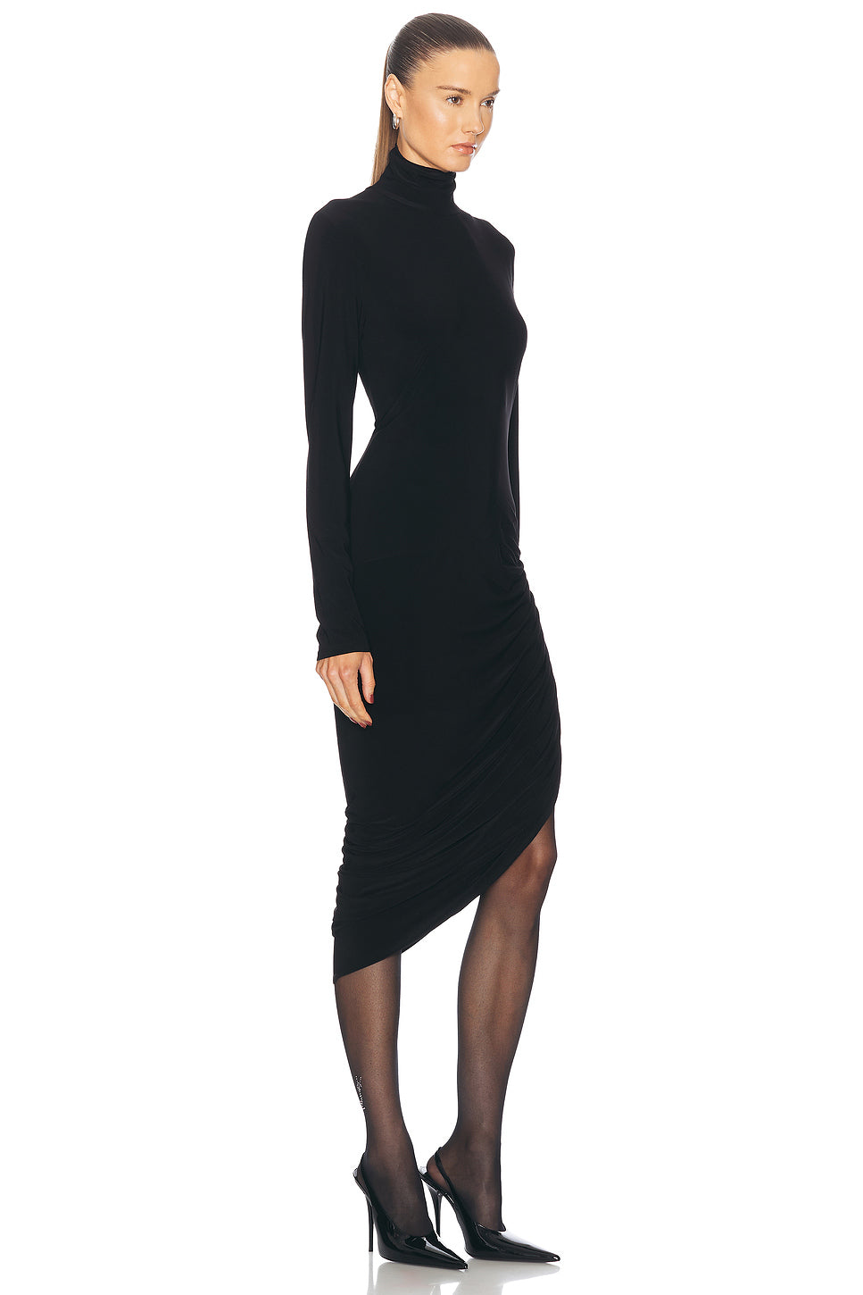 Long Sleeve Turtleneck Side Drape Dress