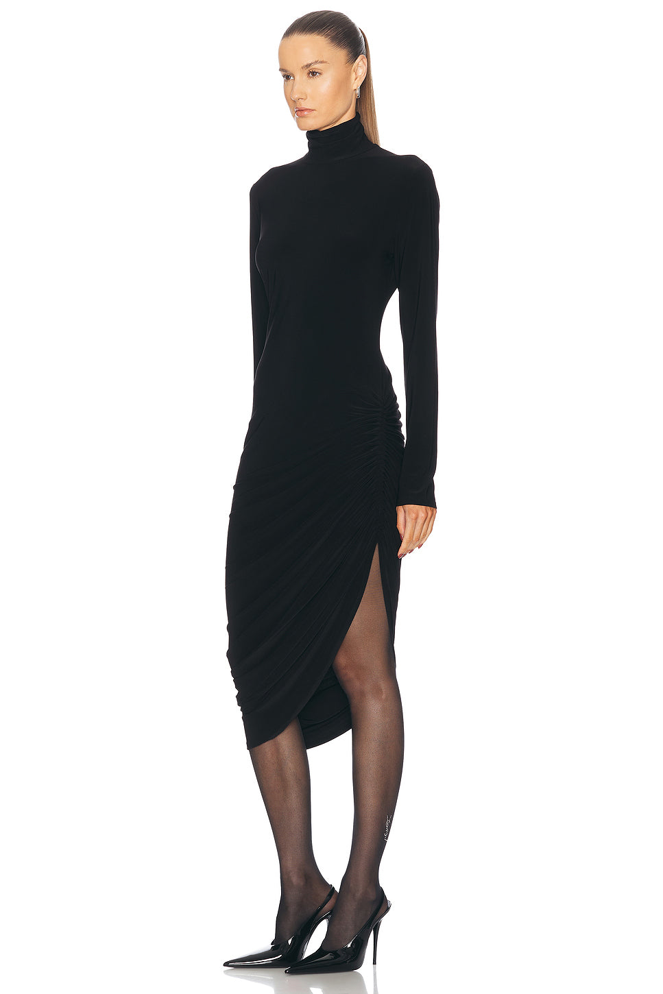 Long Sleeve Turtleneck Side Drape Dress