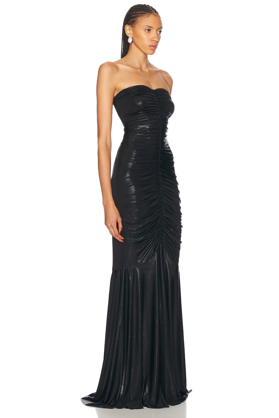 Strapless Shirred Front Fishtail Gown