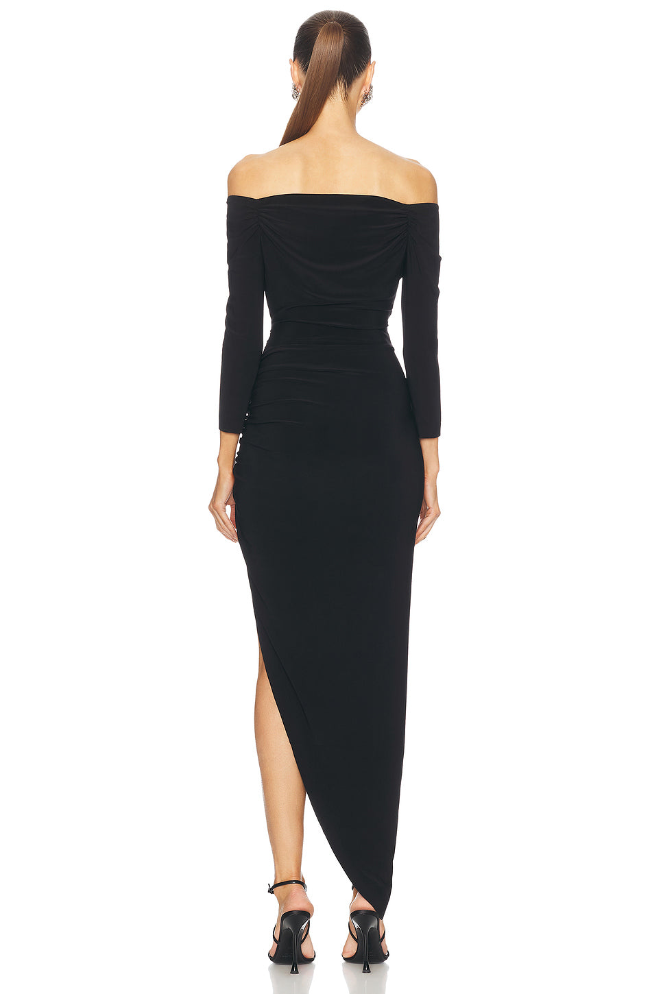 Off Shoulder Sweetheart Side Drape Gown