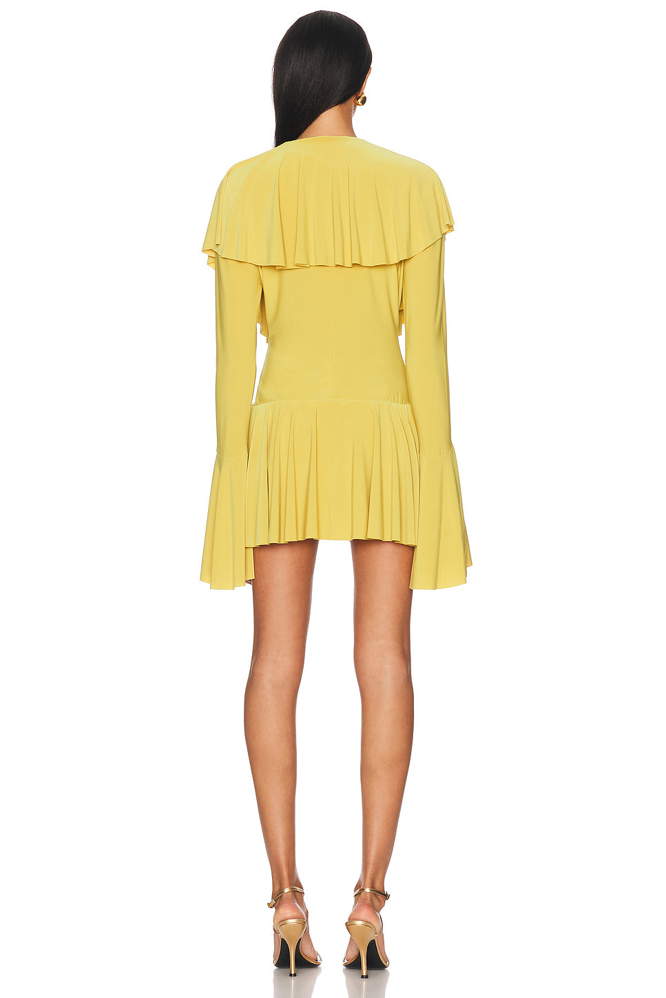 Long Sleeve Deep V Ruffle Mini Dress