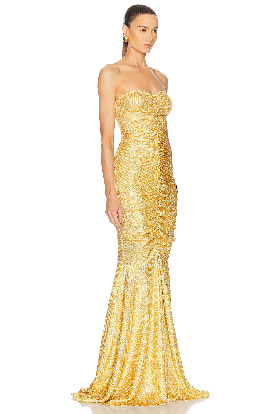 Strapless Shirred Front Fishtail Gown