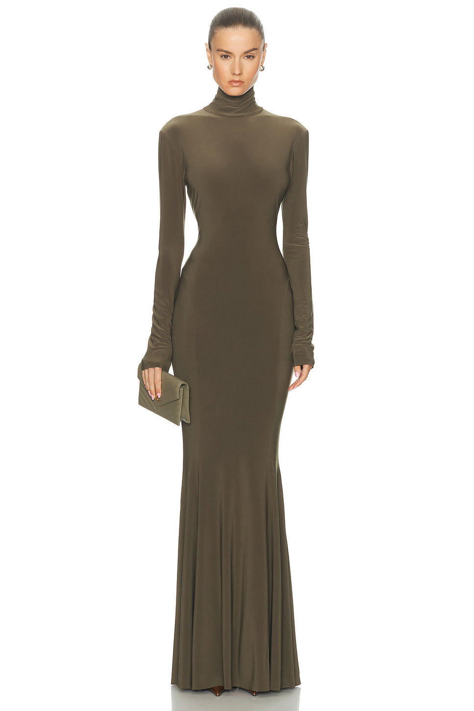 for FWRD Long Sleeve Turtleneck Fishtail Gown