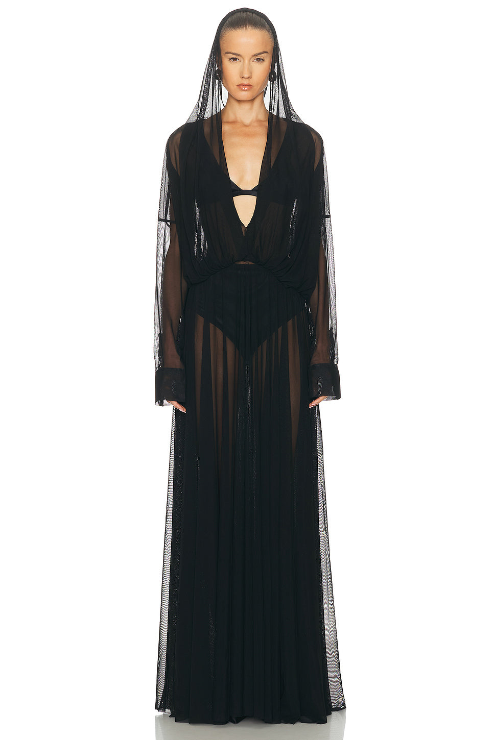 Hooded Super Oversized Boyfriend Shirt Flared Gown