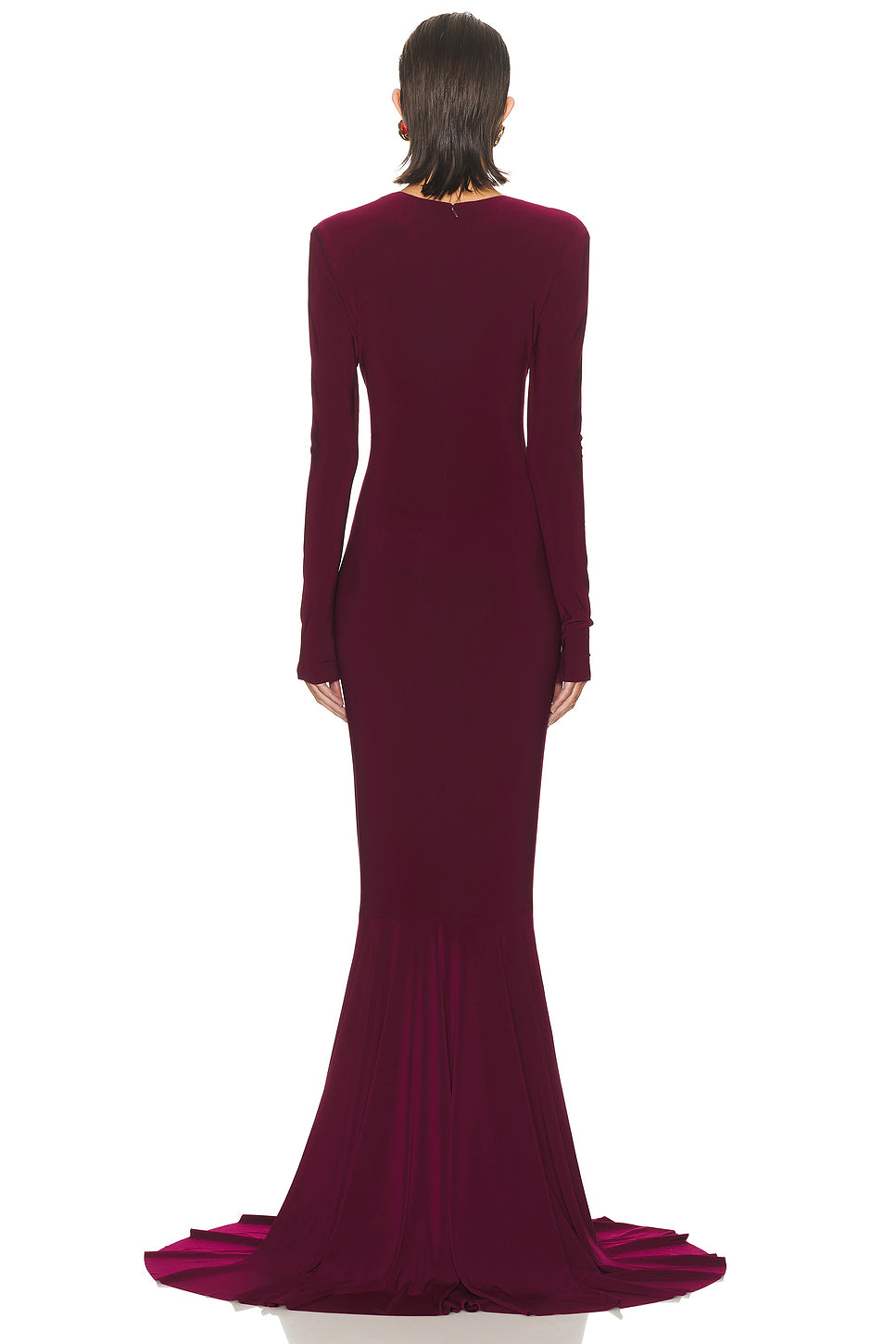 Long Sleeve V Neck Shirred Front Fishtail Gown