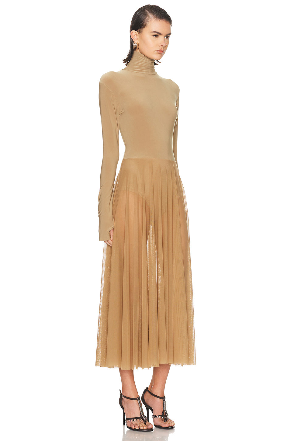 Long Sleeve Turtleneck Flared Midcalf Dress