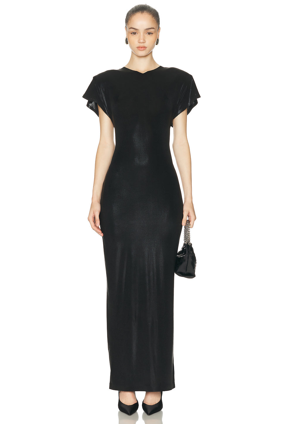 Cap Sleeve Shoulder Pad Long Dress