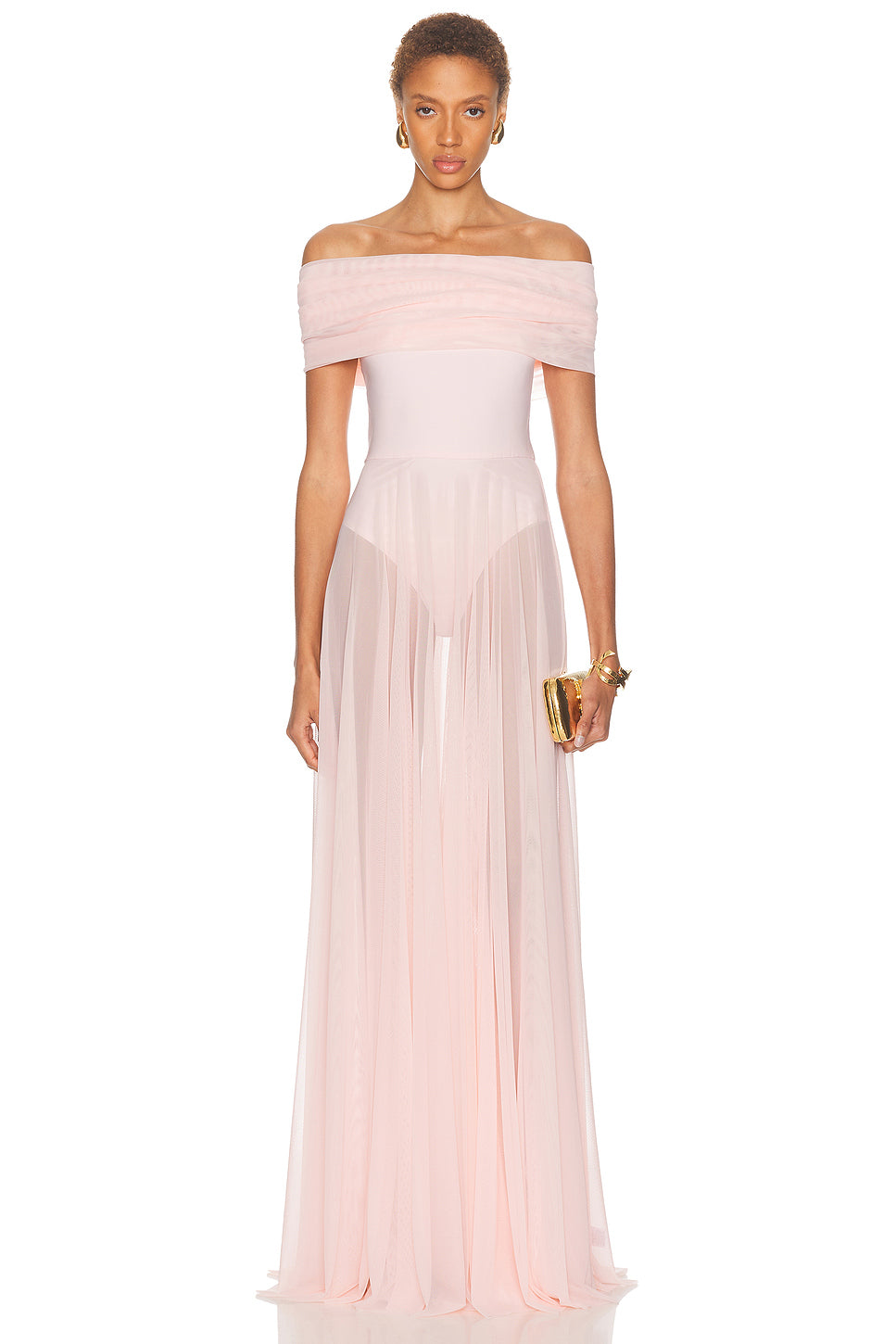 Sleeveless Cowl Neck Combo Flared Gown