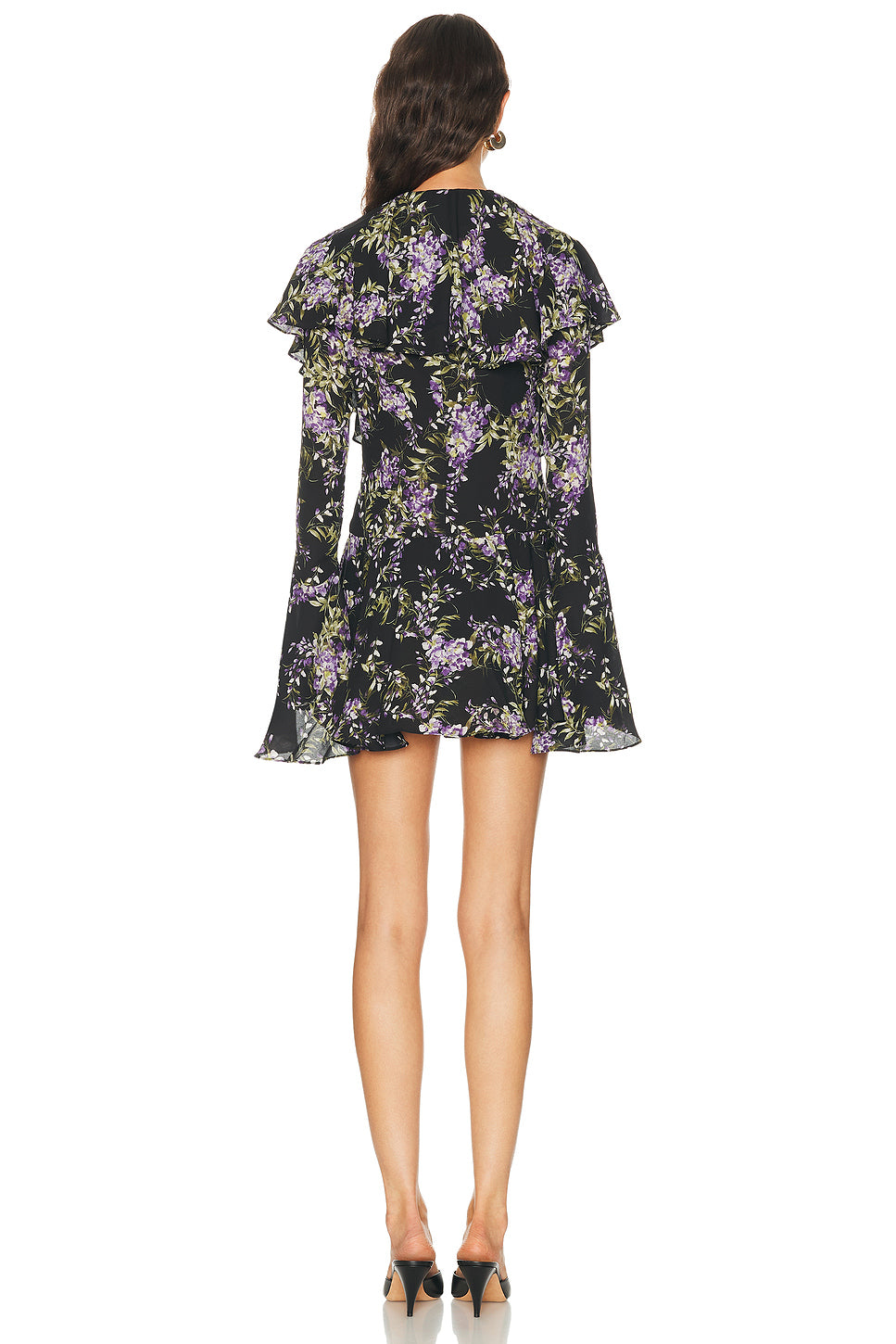 Long Sleeve Deep V Ruffle Mini Dress