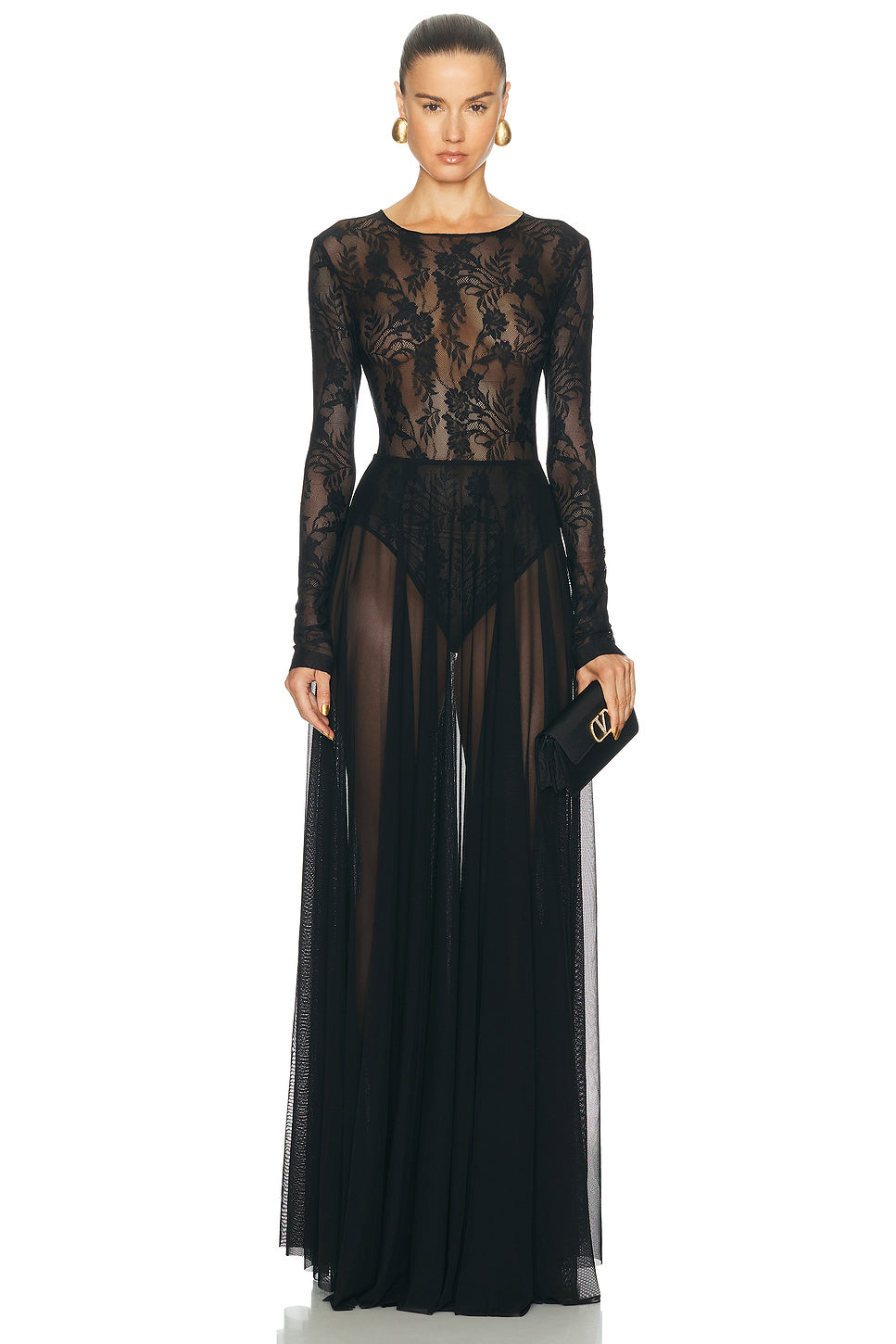 Long Sleeve Crew Flared Gown
