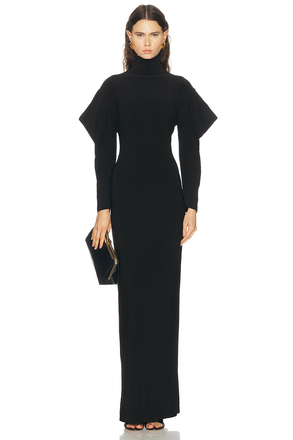 Wing Sleeve Open Back Bow Neck Gown