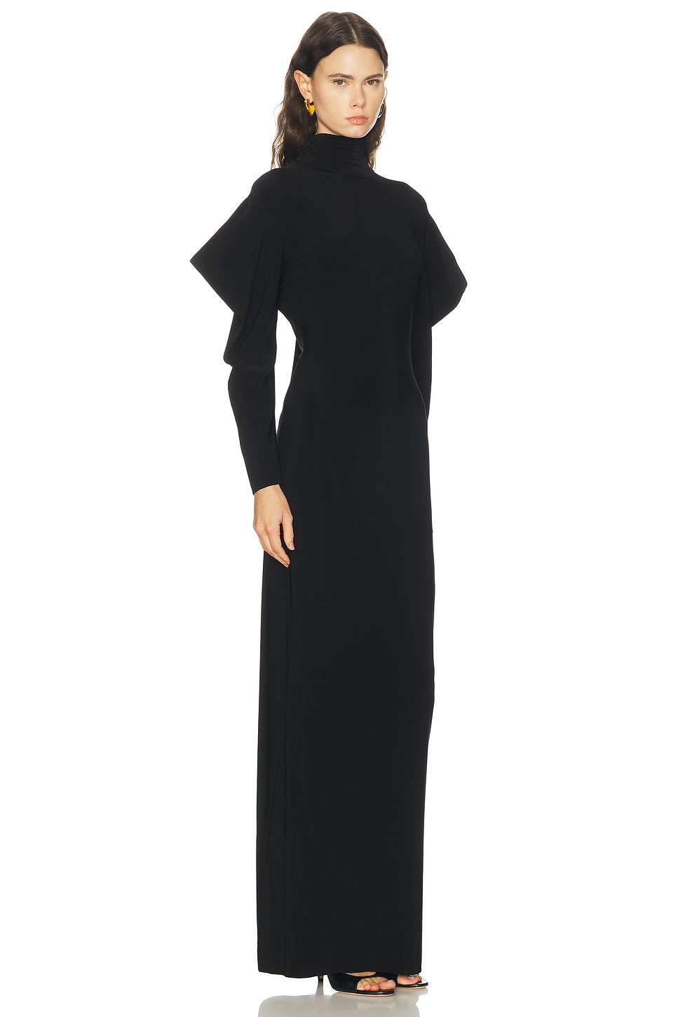 Wing Sleeve Open Back Bow Neck Gown