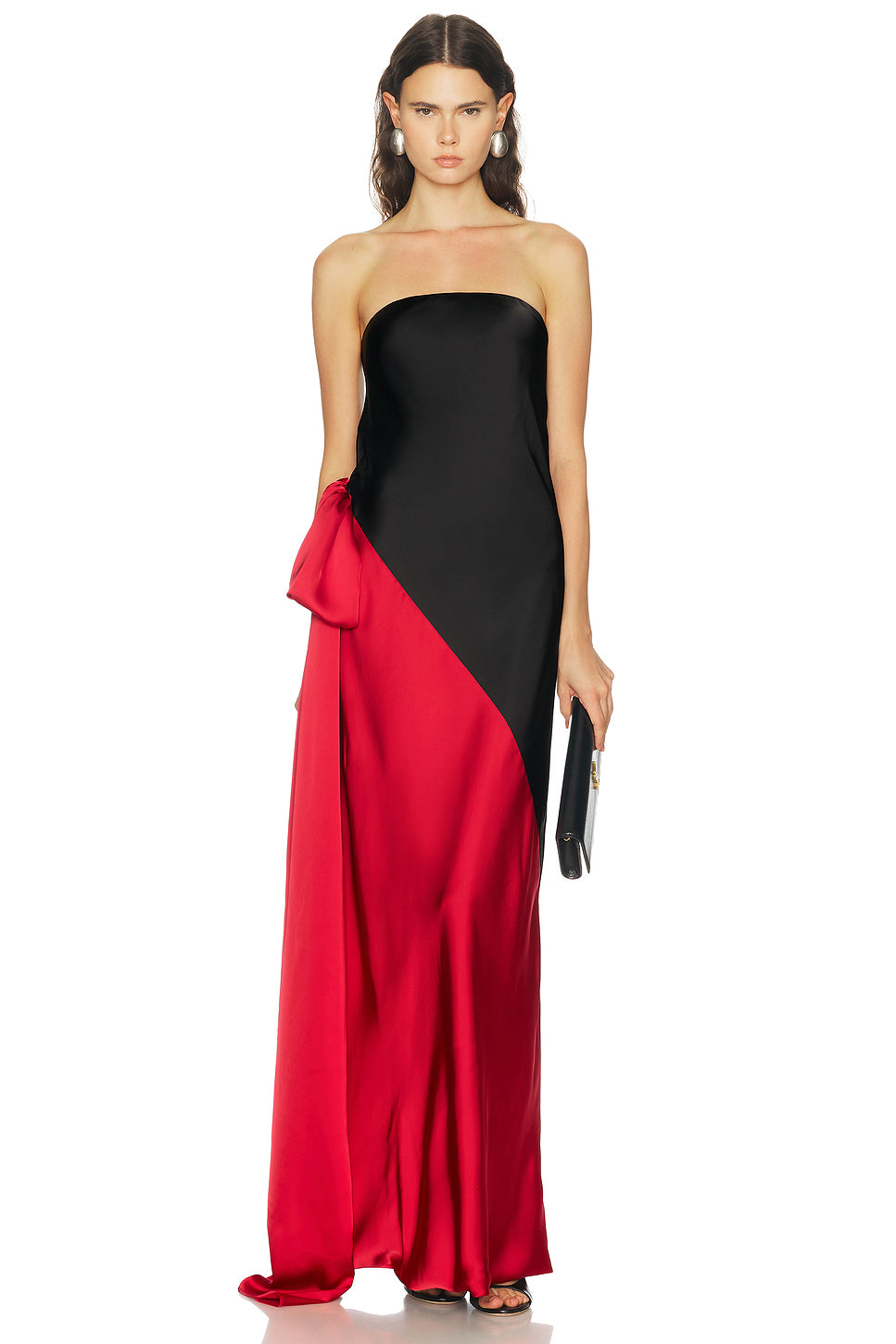 Spliced Bias Strapless Gown With Bow