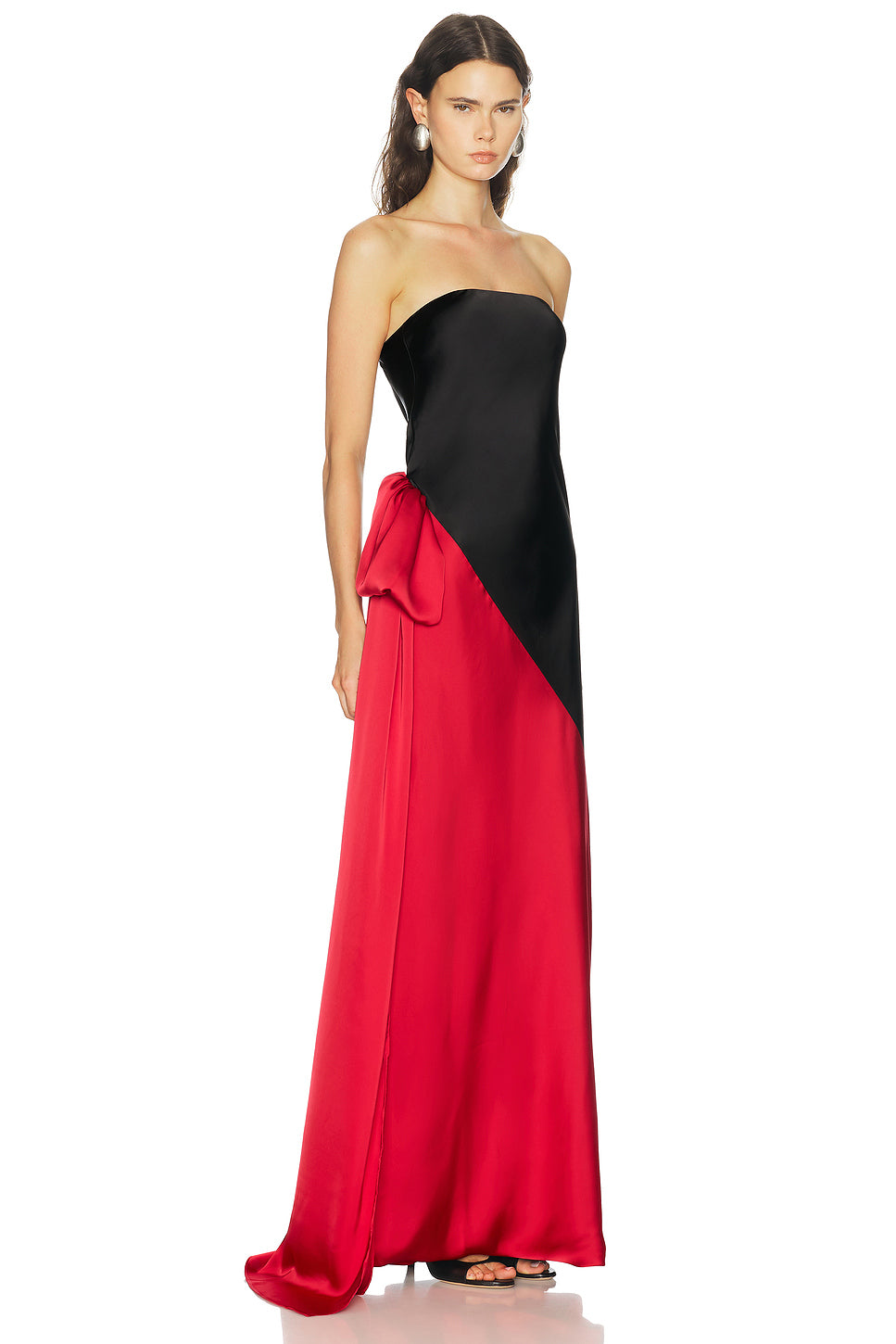 Spliced Bias Strapless Gown With Bow