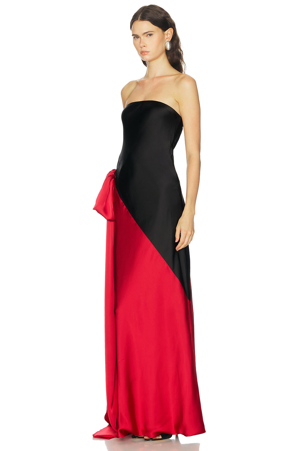 Spliced Bias Strapless Gown With Bow