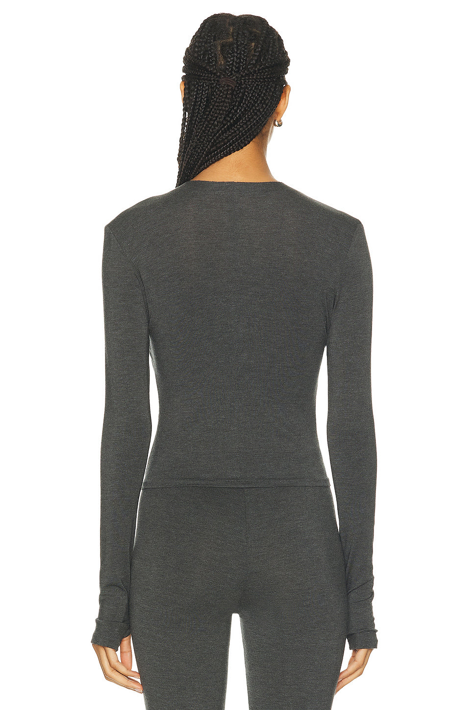 Long Sleeve V Neck Shirred Front Top