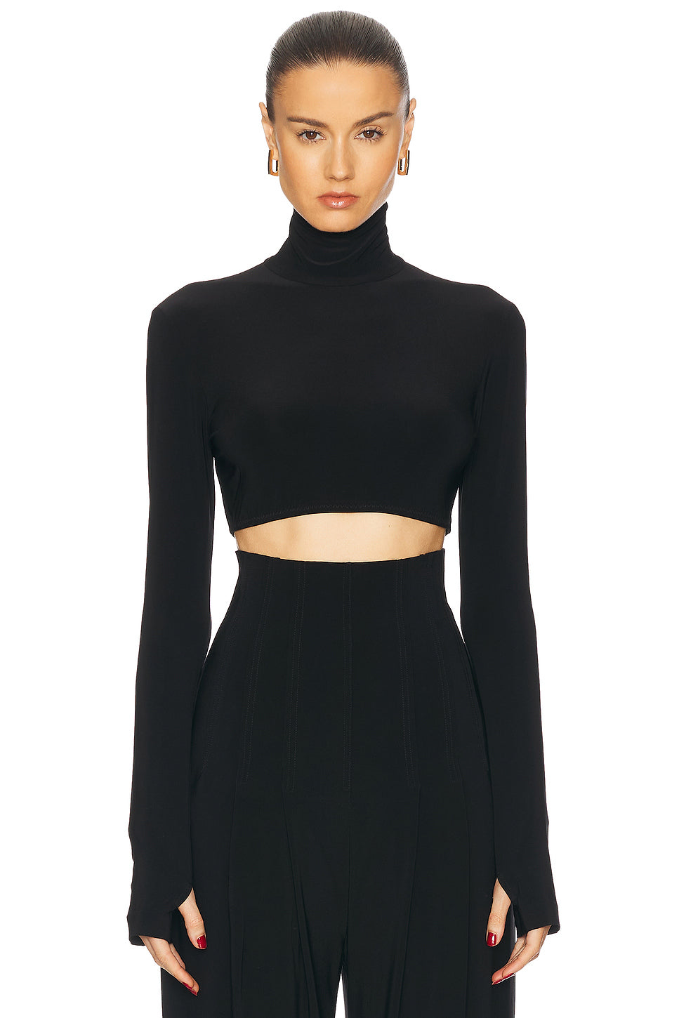 Cropped Slim Fit Longsleeve Turtleneck Top