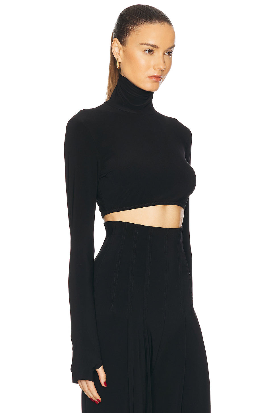 Cropped Slim Fit Longsleeve Turtleneck Top