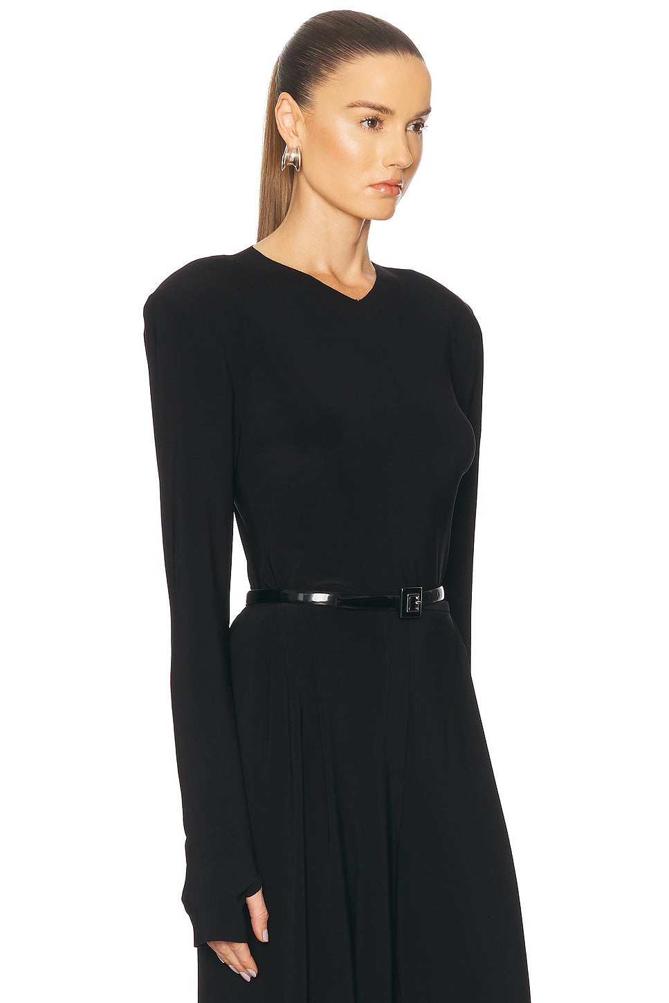 Long Sleeve Shoulder Pad V Neck Top