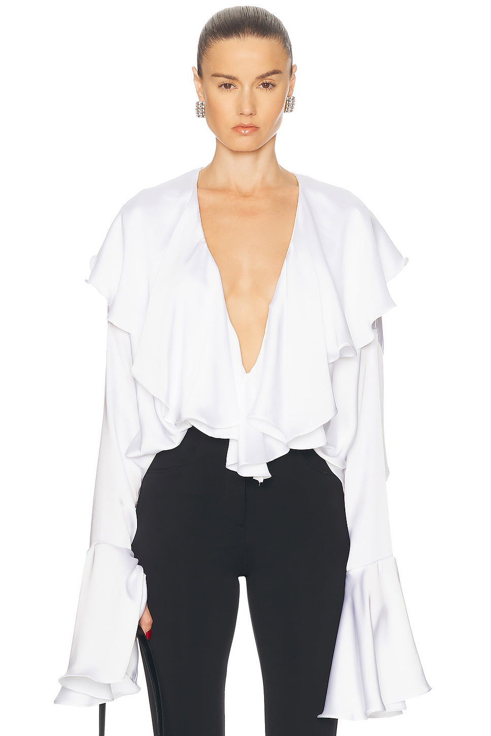 Long Sleeve Deep V Ruffle Bodysuit
