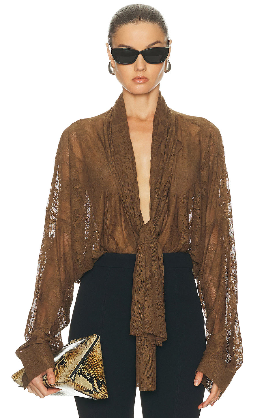 for FWRD Super Oversized Boyfriend Stretch Lace Bodysuit