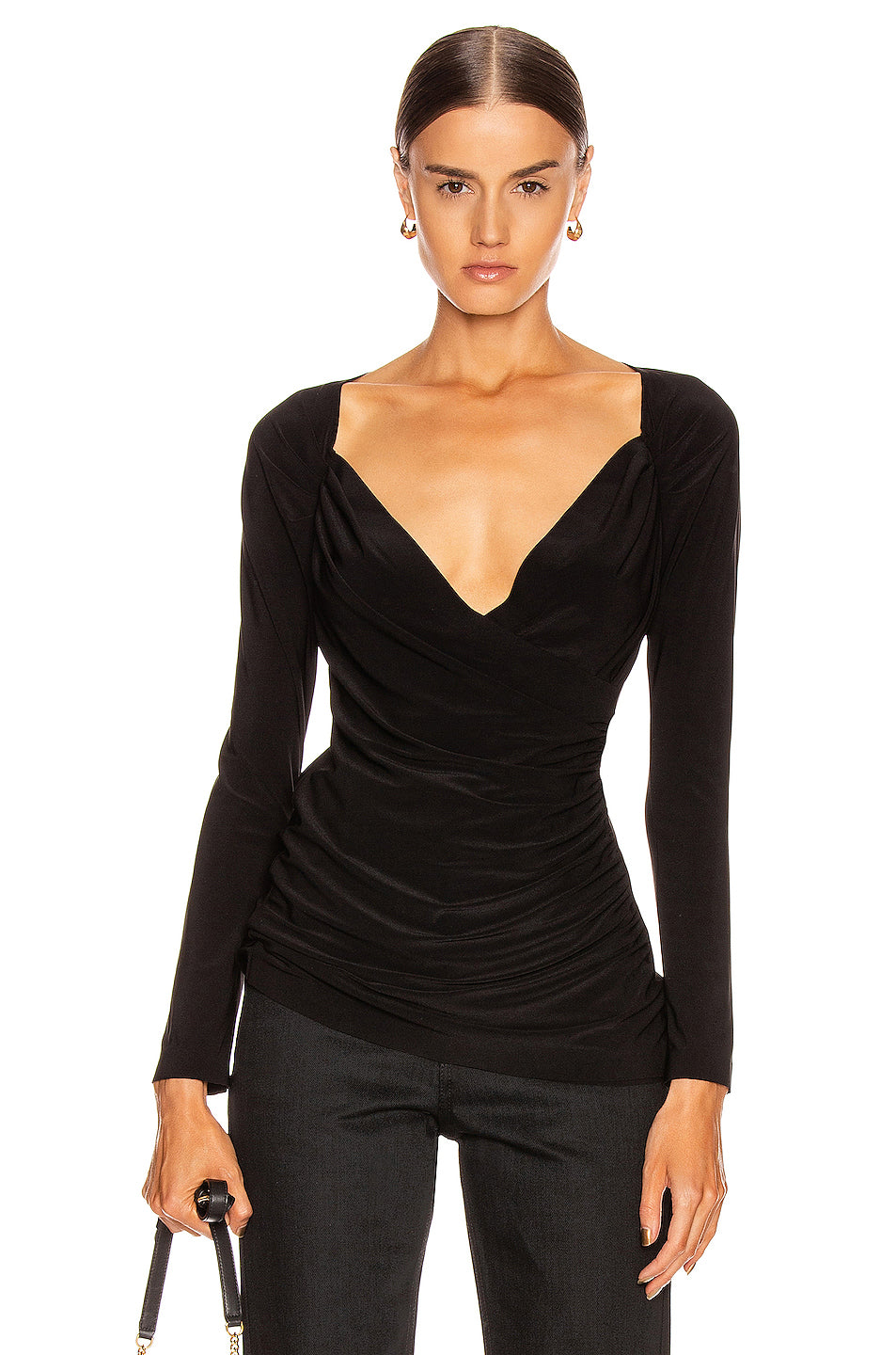 Long Sleeve Sweetheart Side Drape Top