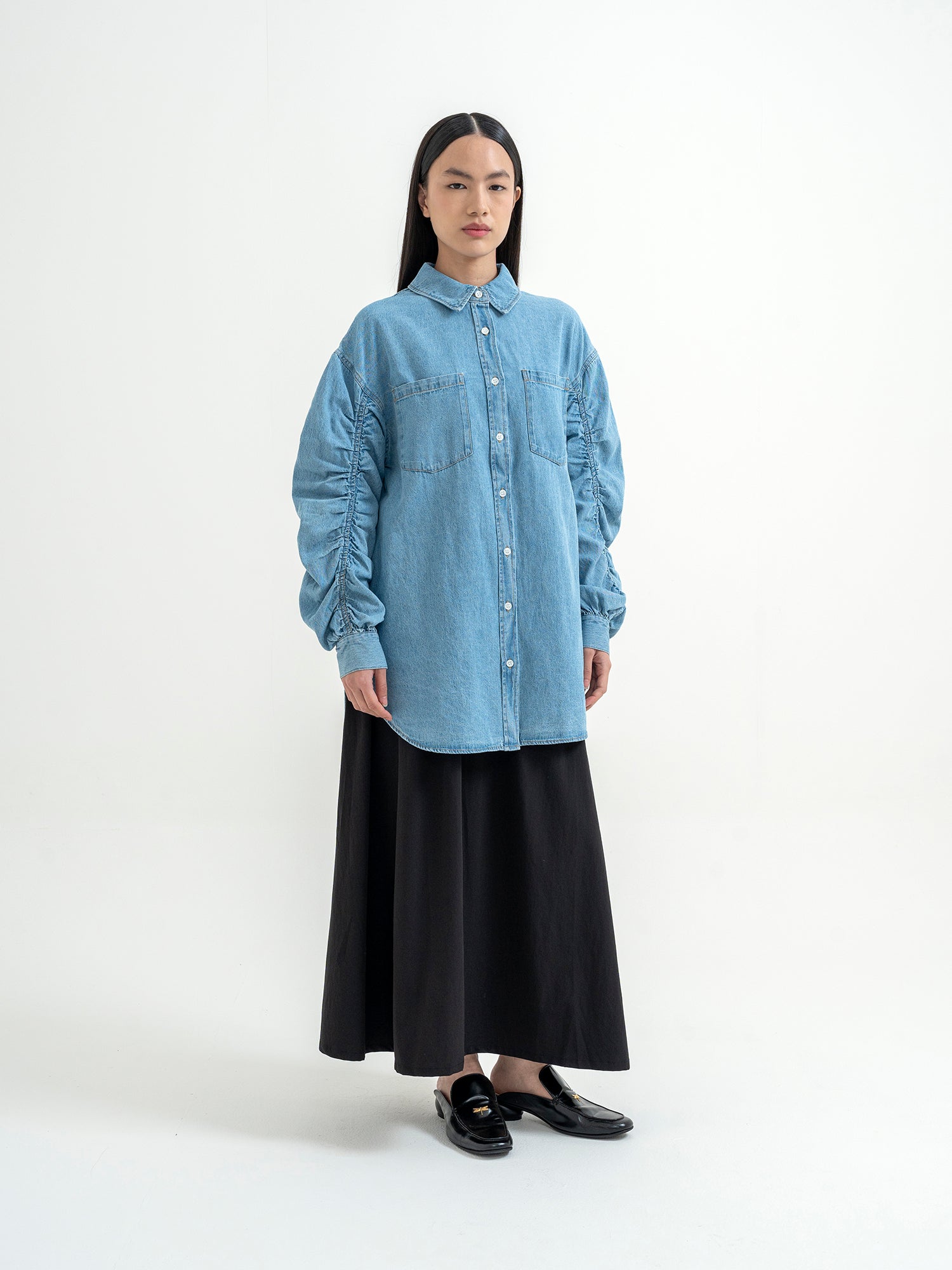 Namisa Shirred Sleeve Denim Shirt