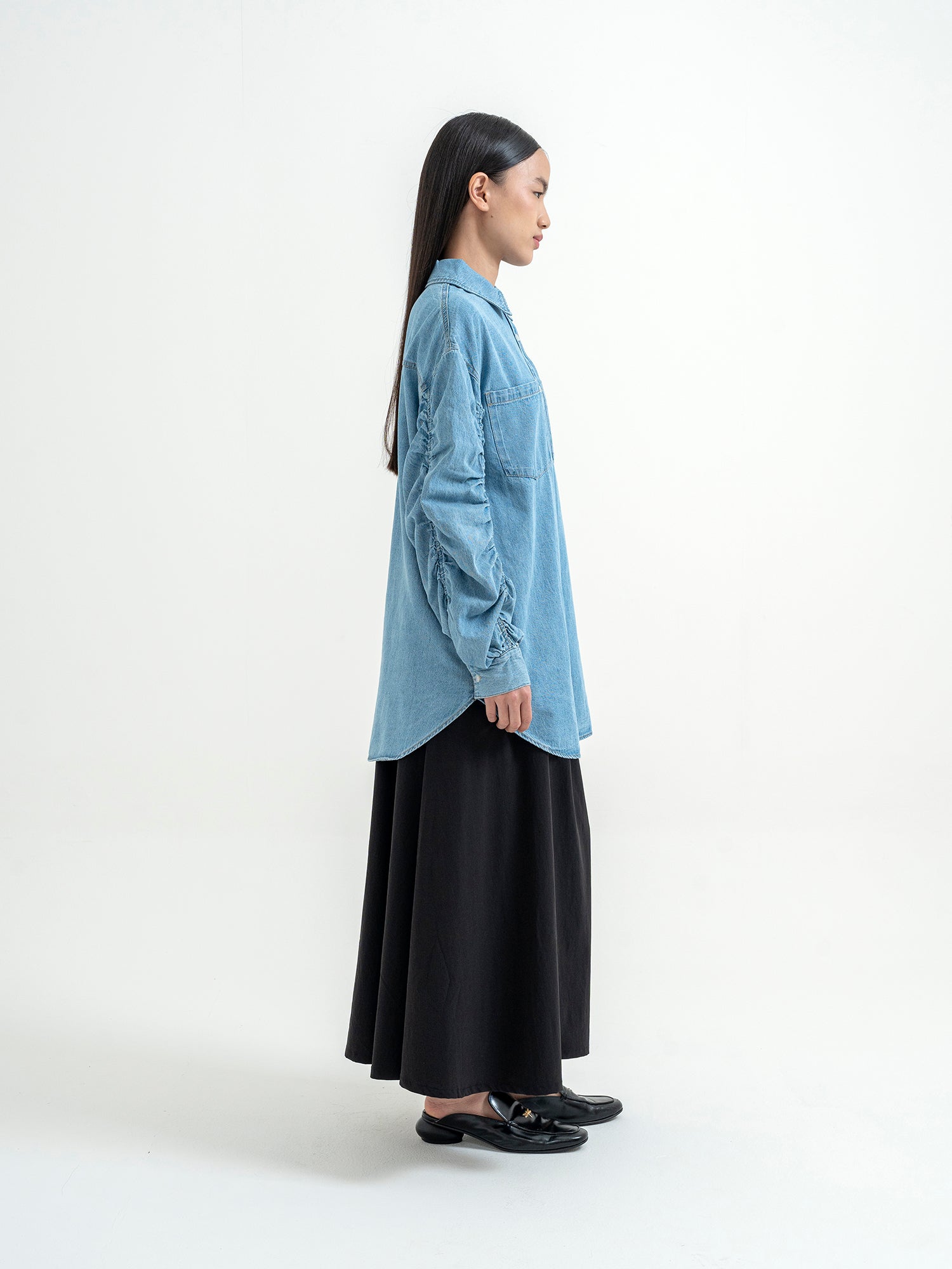 Namisa Shirred Sleeve Denim Shirt