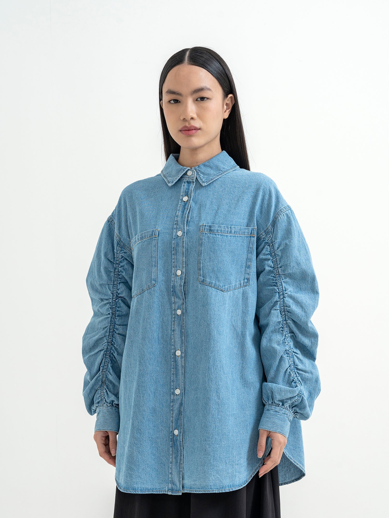 Namisa Shirred Sleeve Denim Shirt