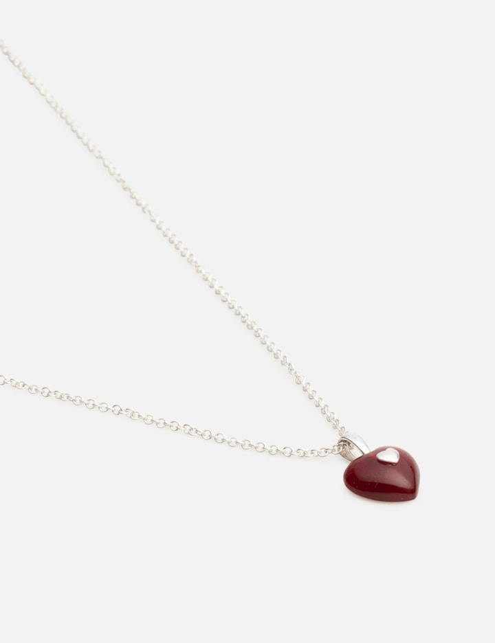 Very Vintage Tiny Red Silver Heart Pendant Necklace