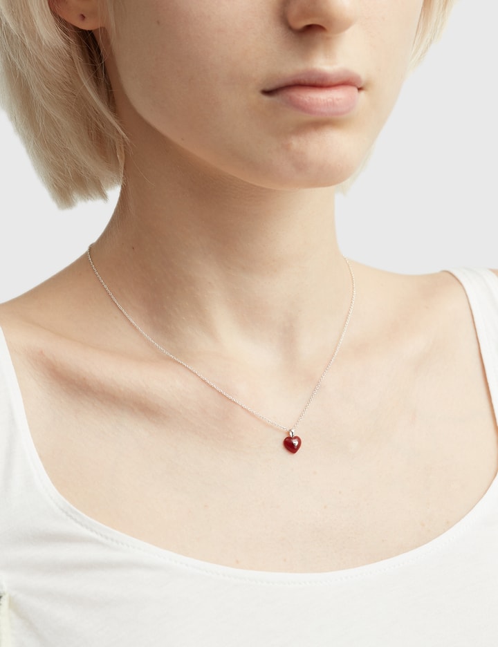 Very Vintage Tiny Red Silver Heart Pendant Necklace