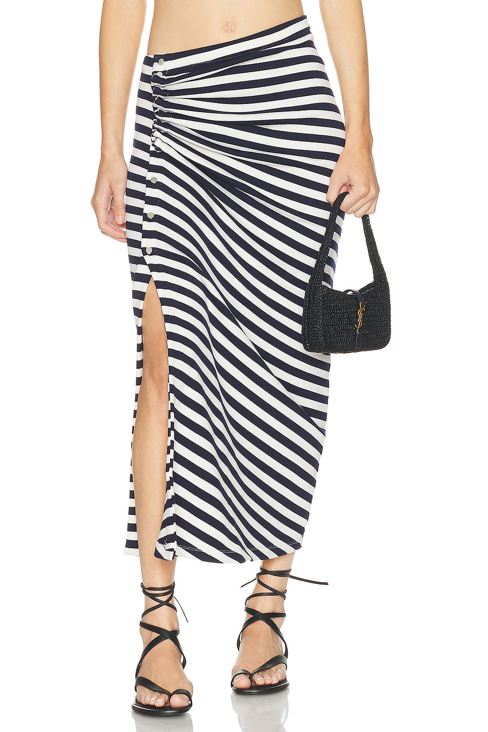 Striped Draped Midi Skirt