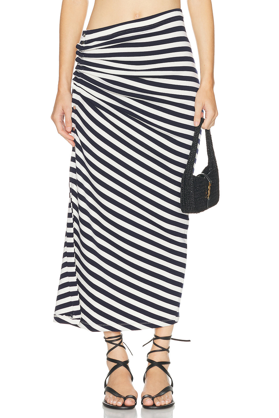 Striped Draped Midi Skirt