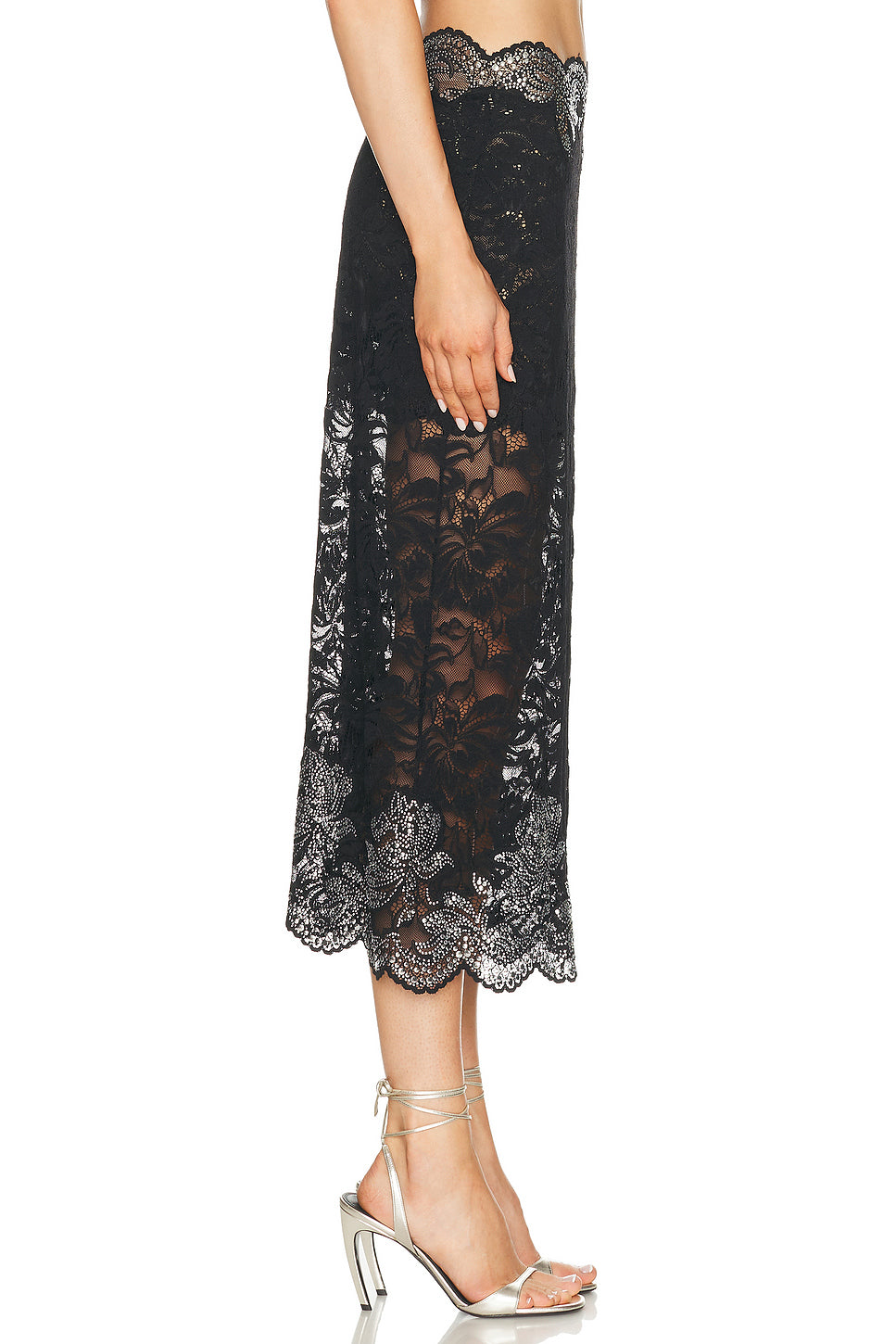 Studded Lace Midi Skirt