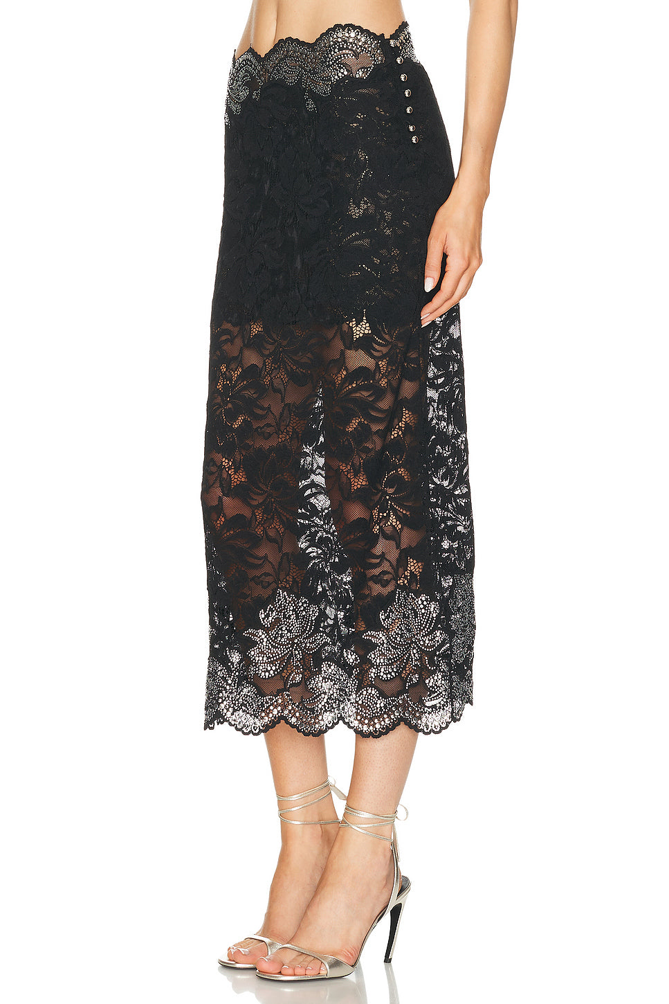 Studded Lace Midi Skirt