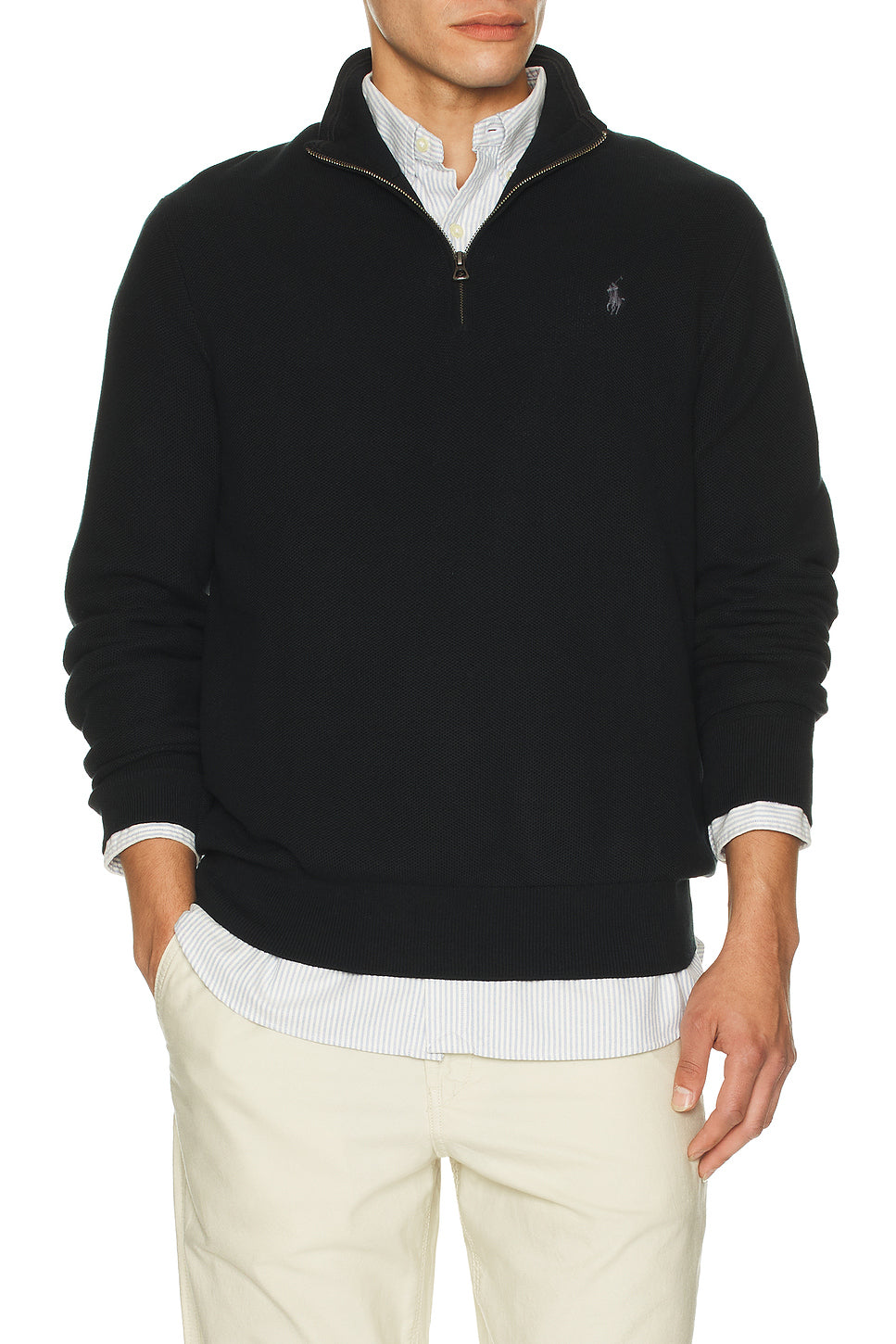 Mesh-Knit Cotton Quarter-Zip Sweater