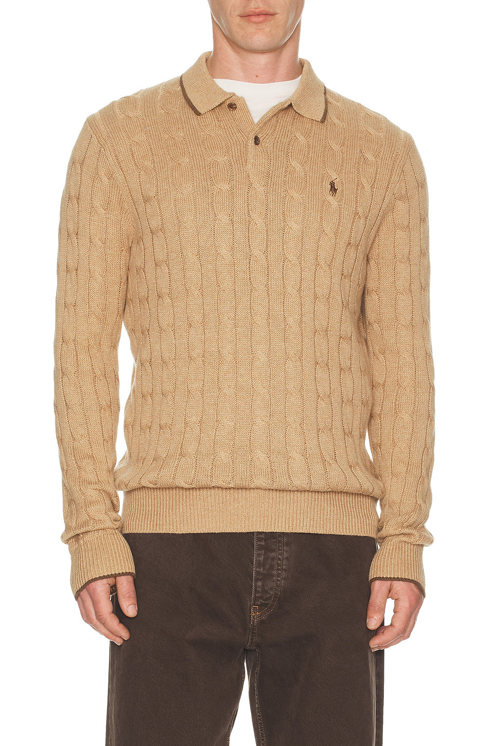 Cable-Knit Cotton Polo-Collar Sweater