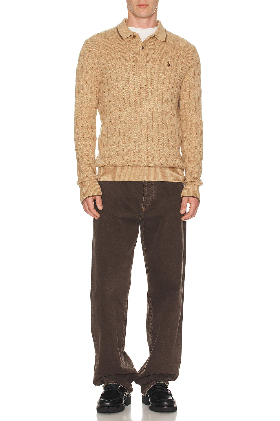 Cable-Knit Cotton Polo-Collar Sweater